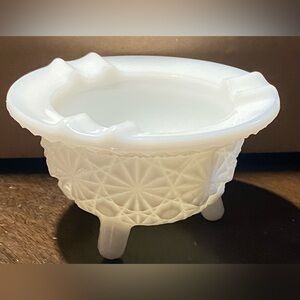 Vintage Milk Glass Pedestal Ashtray | Mid-Century Starburst Design